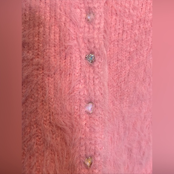 Free People Celeste Fuzzy Cute Embellished Hearts Button Cardi Cardigan - Picture 5 of 6